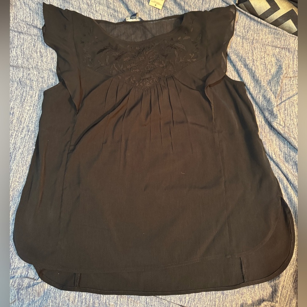 American Eagle Outfitters Black Blouse with Embroidered Detail